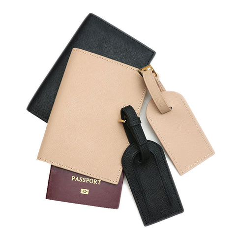 Leather Passport Cover Holder Luggage Tag Set