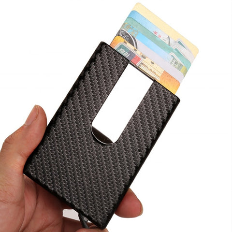 Aluminum Wallet ID Credit Card Case Carbon Fiber Leather With Metal Holder Clip